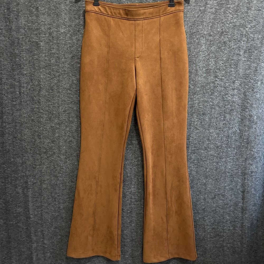 Spanx Faux Suede Flare Pants Women L Caramel Pull On Boho Western Retro Indie